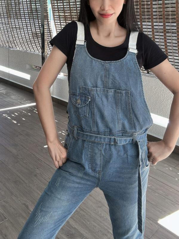 Denim Lace-up Overall 设计感系腰窄脚背带裤 - Image 5