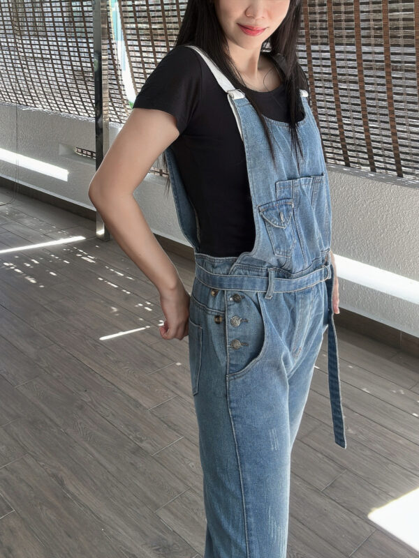 Denim Lace-up Overall 设计感系腰窄脚背带裤 - Image 4