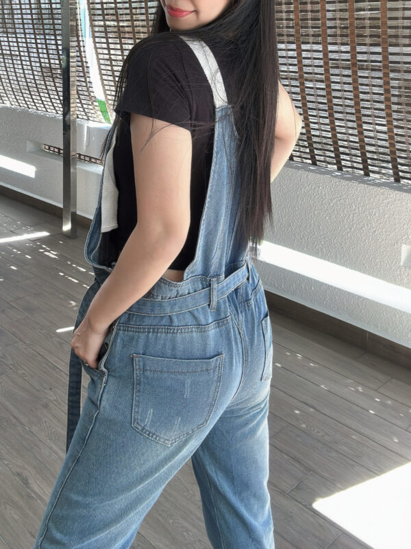 Denim Lace-up Overall 设计感系腰窄脚背带裤 - Image 3