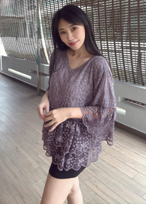 ZOE Lace Splice Ethnic Loose Blouse 民族风蕾丝拼接七分袖