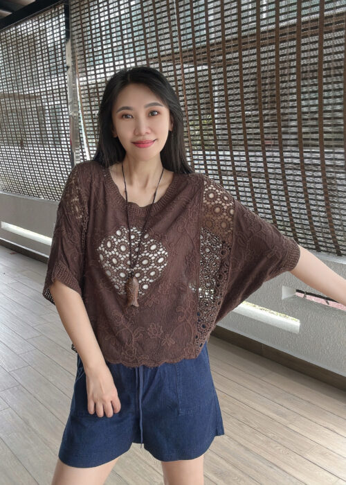 SILEY Retro Hollow Embroidered Batwing Blouse 古着刺绣镂空蝙蝠袖
