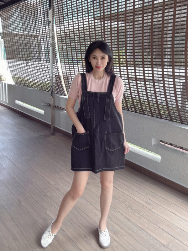 YODO Loose Straight Denim Suspender 水桶宽松 学院风牛仔背带裙 - Image 6