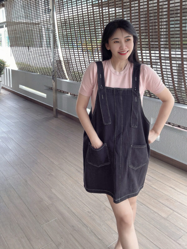 YODO Loose Straight Denim Suspender 水桶宽松 学院风牛仔背带裙 - Image 8