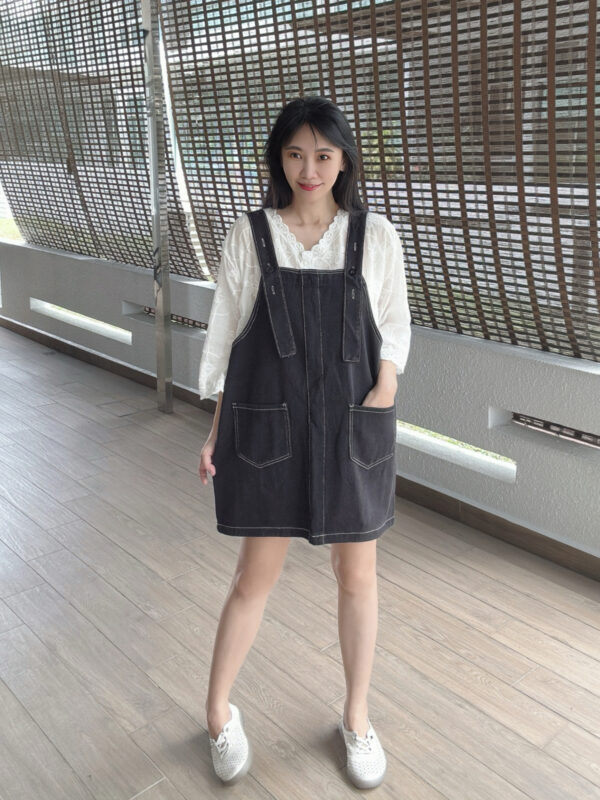 YODO Loose Straight Denim Suspender 水桶宽松 学院风牛仔背带裙 - Image 3
