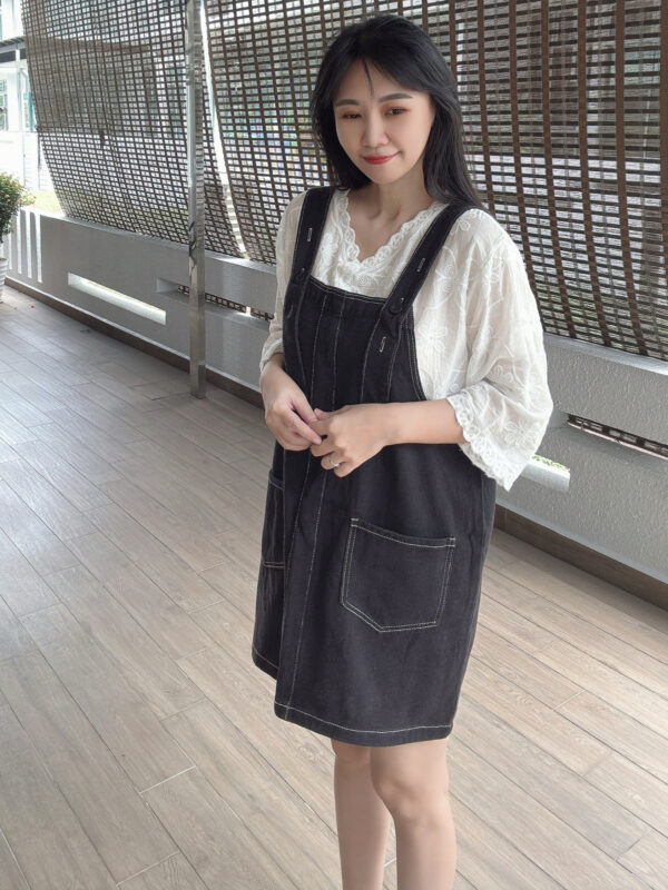 YODO Loose Straight Denim Suspender 水桶宽松 学院风牛仔背带裙 - Image 2