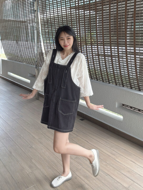 YODO Loose Straight Denim Suspender 水桶宽松 学院风牛仔背带裙