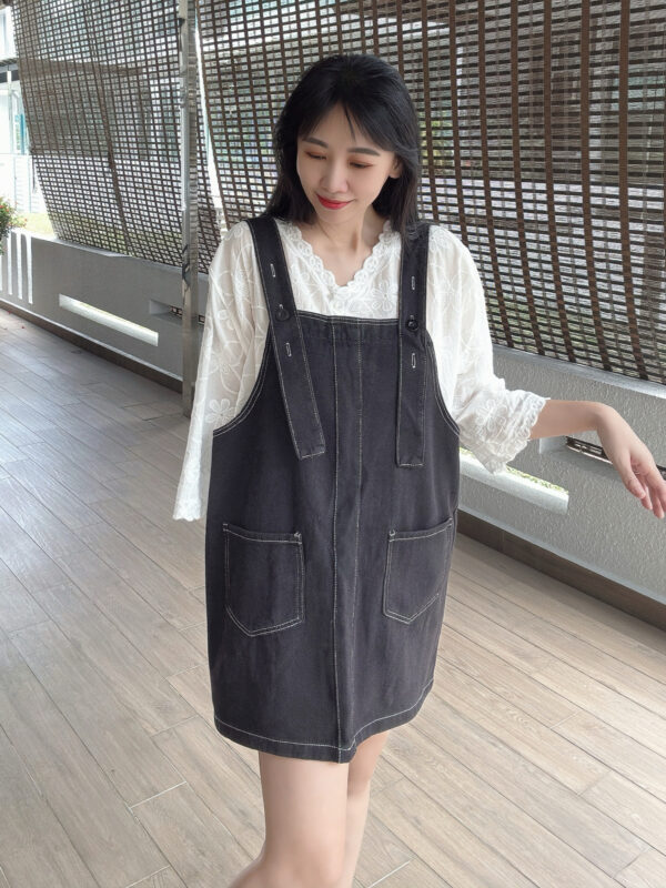 YODO Loose Straight Denim Suspender 水桶宽松 学院风牛仔背带裙 - Image 4