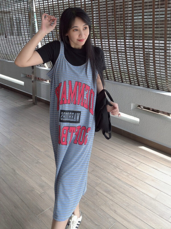 Stripe Athleisure Sleeveless Loose Dress 潮版运动风宽松吊带裙 - Image 3