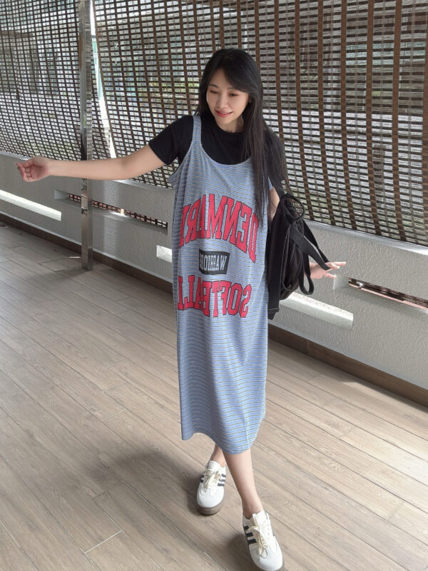 Stripe Athleisure Sleeveless Loose Dress 潮版运动风宽松吊带裙 - Image 5
