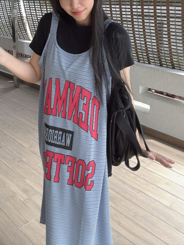Stripe Athleisure Sleeveless Loose Dress 潮版运动风宽松吊带裙