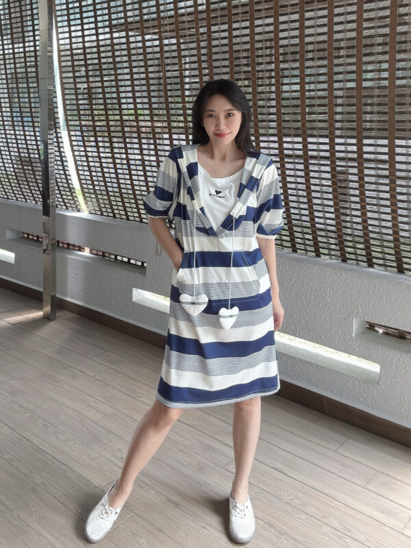XANA Stripe Hoodie Loose Dress 条纹连帽宽松直筒裙 - Image 8