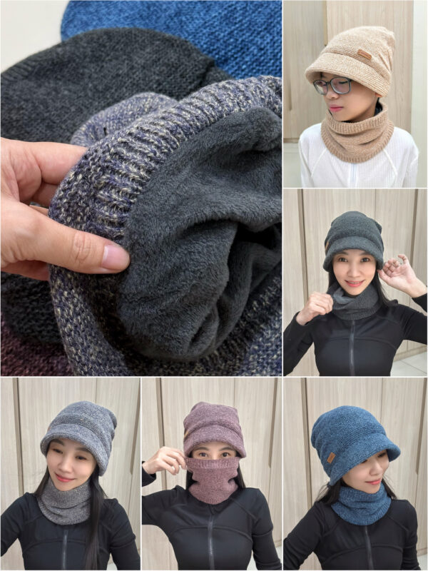 Unisex Knit Warm Cap Set 带帽檐 男女双层加绒保暖帽套装