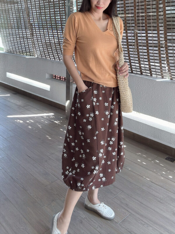 White Floral Pockets Harem Skirt 小白花复古哈伦半裙 - Image 7