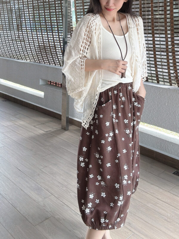 White Floral Pockets Harem Skirt 小白花复古哈伦半裙 - Image 3