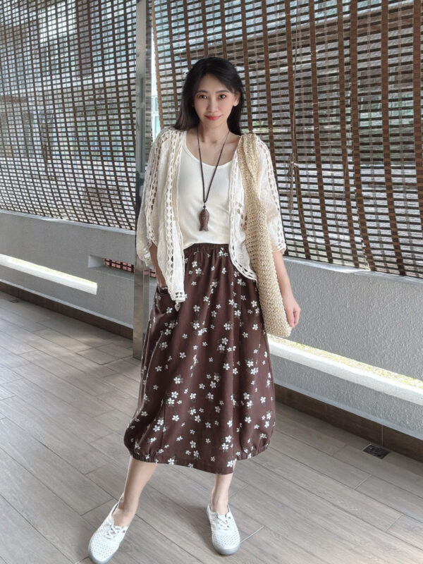 White Floral Pockets Harem Skirt 小白花复古哈伦半裙 - Image 5