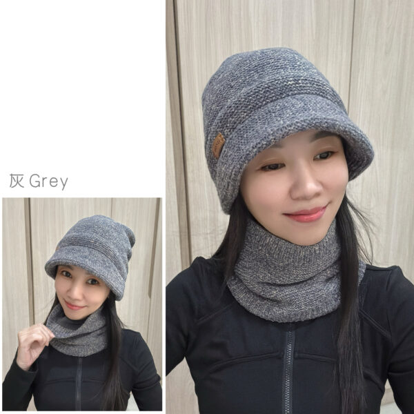 Unisex Knit Warm Cap Set 带帽檐 男女双层加绒保暖帽套装 - Image 3