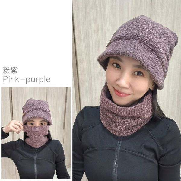 Unisex Knit Warm Cap Set 带帽檐 男女双层加绒保暖帽套装 - Image 5