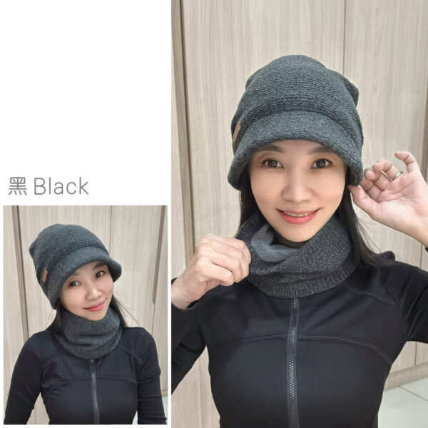 Unisex Knit Warm Cap Set 带帽檐 男女双层加绒保暖帽套装 - Image 6