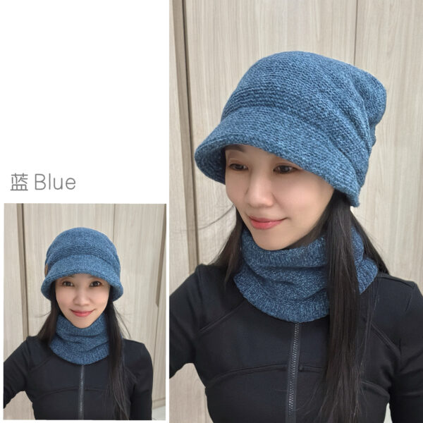 Unisex Knit Warm Cap Set 带帽檐 男女双层加绒保暖帽套装 - Image 4