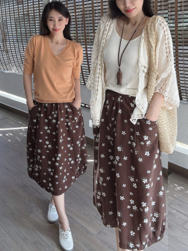 White Floral Pockets Harem Skirt 小白花复古哈伦半裙