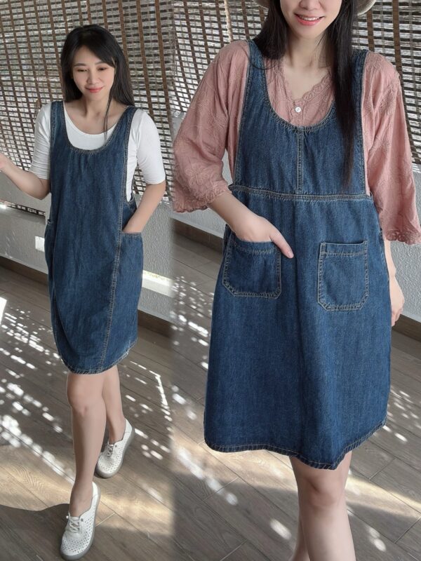 YOOMI Two Way Loose Straight Denim Overall 前后两穿牛仔直筒背带裙