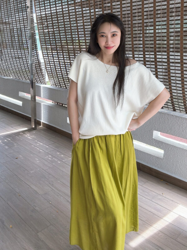 Mustard Green A-line Pockets Skirt 芥末绿拼接大A字半裙 - Image 3