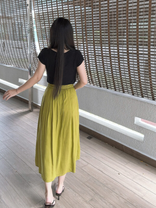 Mustard Green A-line Pockets Skirt 芥末绿拼接大A字半裙 - Image 5
