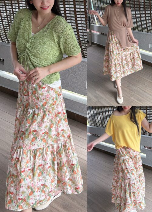 Spring Floral Watercolour Tiered Skirt 春日水彩碎花半裙