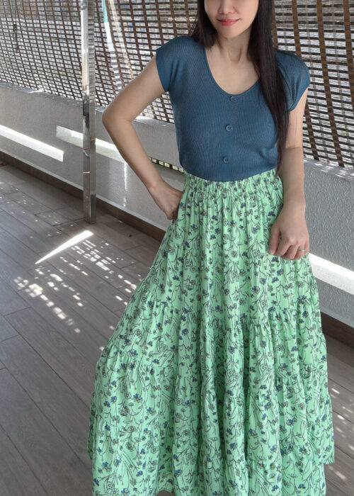 Green Floral Feminine Skirt 绿意 浪漫碎花大摆裙