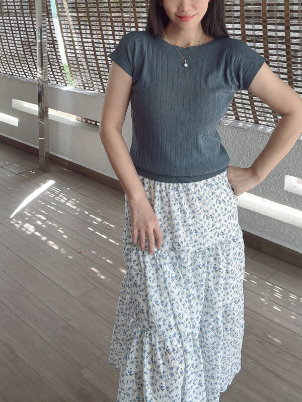 Embroidered Gentle Blue Floral Splice Skirt 刺绣三层拼接蓝碎花半裙 - Image 9
