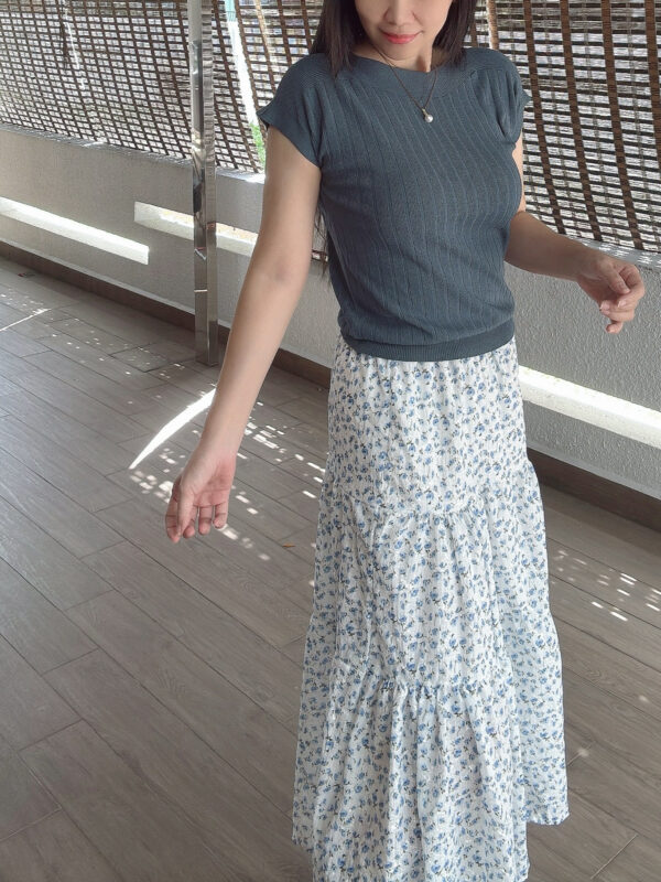 Embroidered Gentle Blue Floral Splice Skirt 刺绣三层拼接蓝碎花半裙 - Image 7