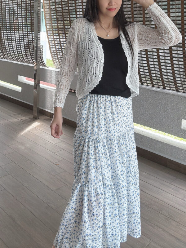 Embroidered Gentle Blue Floral Splice Skirt 刺绣三层拼接蓝碎花半裙 - Image 3