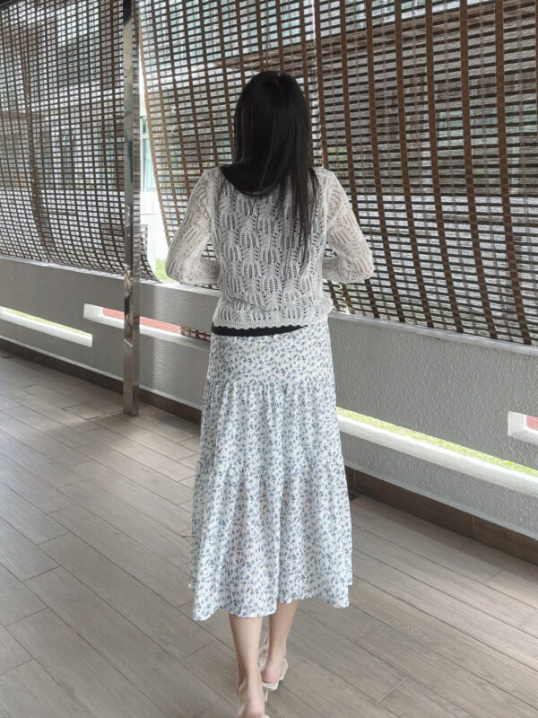 Embroidered Gentle Blue Floral Splice Skirt 刺绣三层拼接蓝碎花半裙 - Image 5