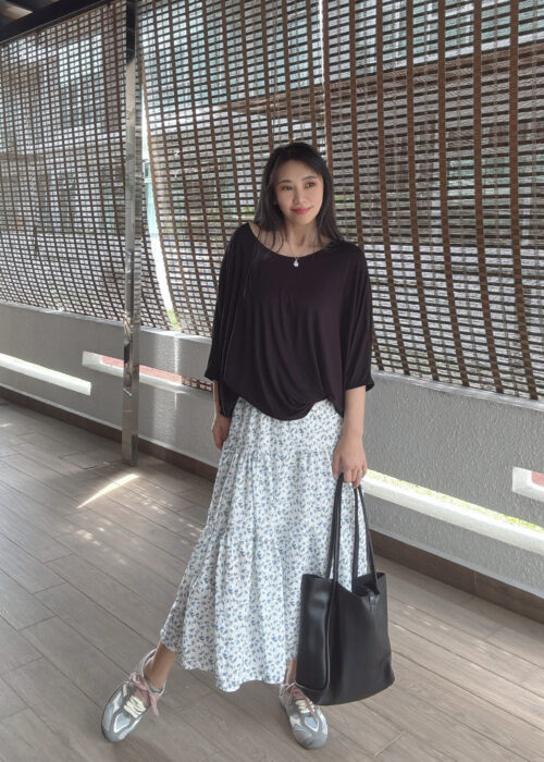 Embroidered Gentle Blue Floral Splice Skirt 刺绣三层拼接蓝碎花半裙