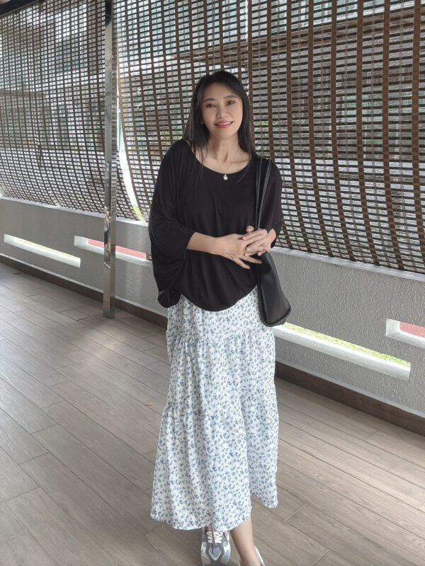 Embroidered Gentle Blue Floral Splice Skirt 刺绣三层拼接蓝碎花半裙 - Image 6