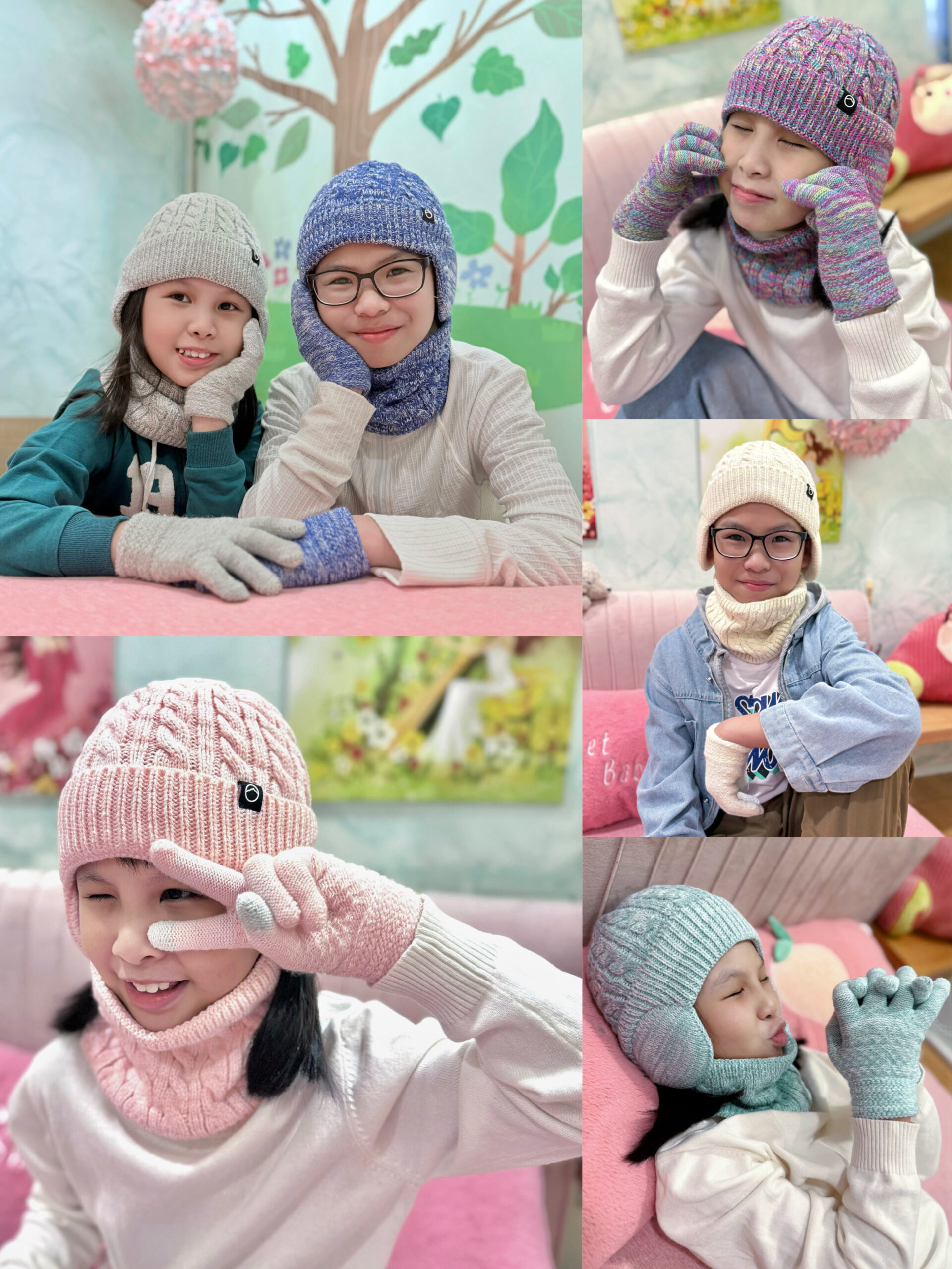 Kids Winter Warm Beanies Cap Set 儿童护耳保暖帽三件套