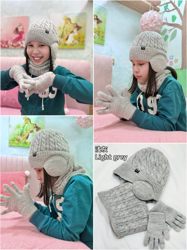 Kids Winter Warm Beanies Cap Set 儿童护耳保暖帽三件套 - Image 6
