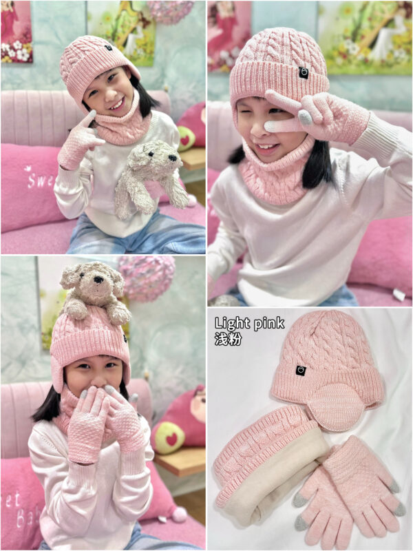 Kids Winter Warm Beanies Cap Set 儿童护耳保暖帽三件套 - Image 7