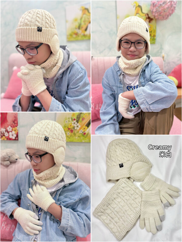 Kids Winter Warm Beanies Cap Set 儿童护耳保暖帽三件套 - Image 3