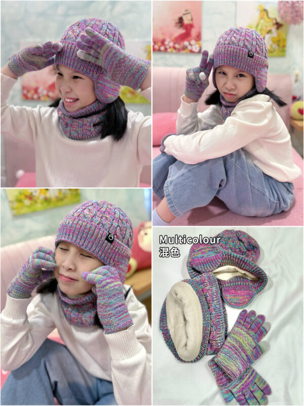 Kids Winter Warm Beanies Cap Set 儿童护耳保暖帽三件套 - Image 5