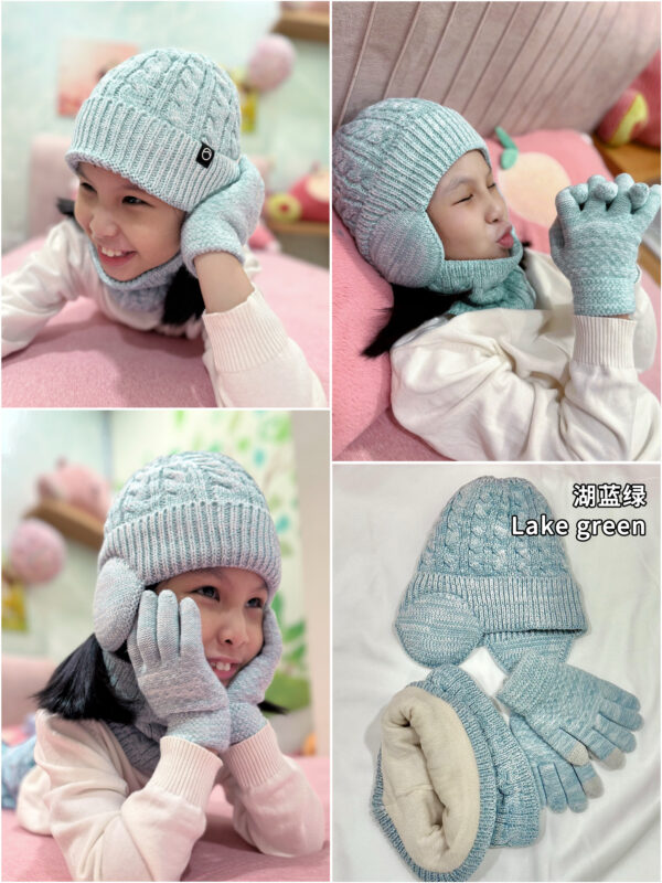 Kids Winter Warm Beanies Cap Set 儿童护耳保暖帽三件套 - Image 2