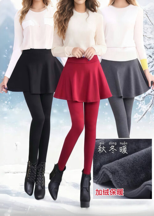 PREORDER - Fleece-lined Warm Fake Two-piece Skirt Pants 显瘦加绒保暖假两件裙裤