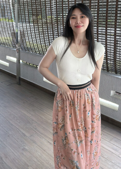 Elegant Blush Floral Skirt 水墨花优雅半裙