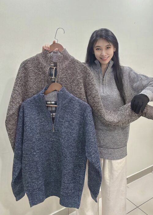 PREORDER - Unisex Fleece Lined Half Zip Thick Knitwear 男女通穿 加绒雪花厚毛衣