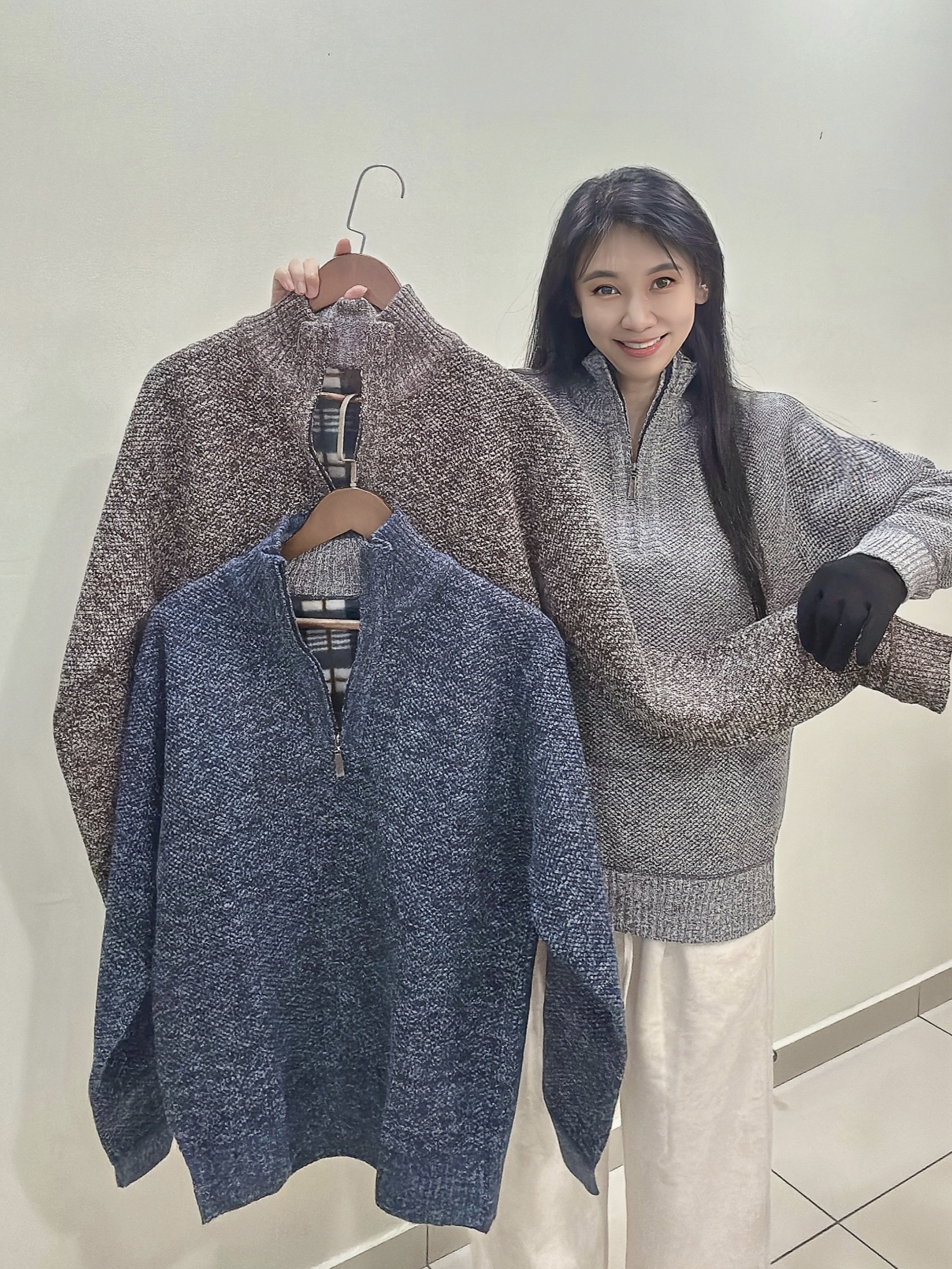 PREORDER - Unisex Fleece Lined Half Zip Thick Knitwear 男女通穿 加绒雪花厚毛衣