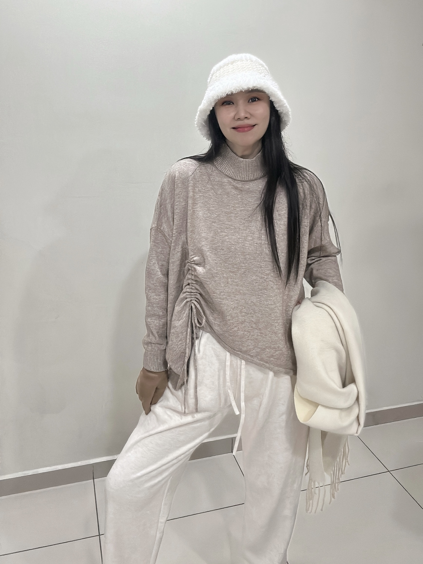 Coffee Asymmetrical Drawstring Loose Thick Knit Sweater Fall Winter 前后设计感宽松厚毛衣 咖色