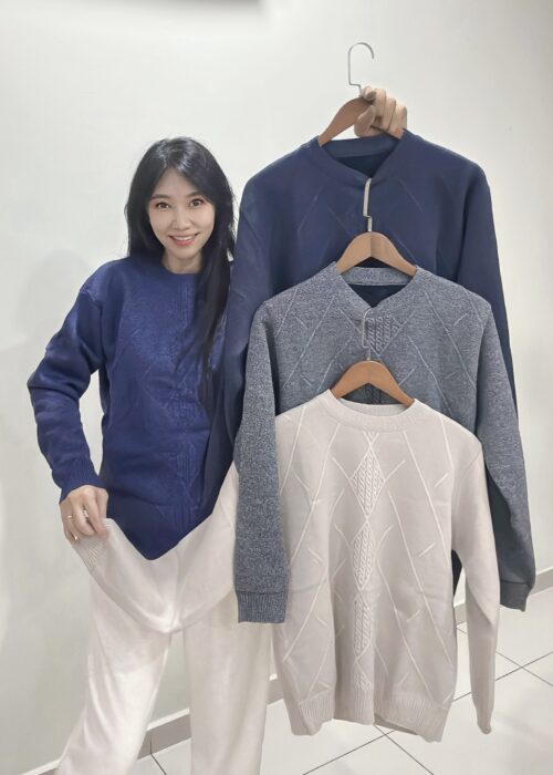 Unisex Classic Diamond Jacquard Fleece Lined Sweater 男女通穿经典菱格加绒毛衣