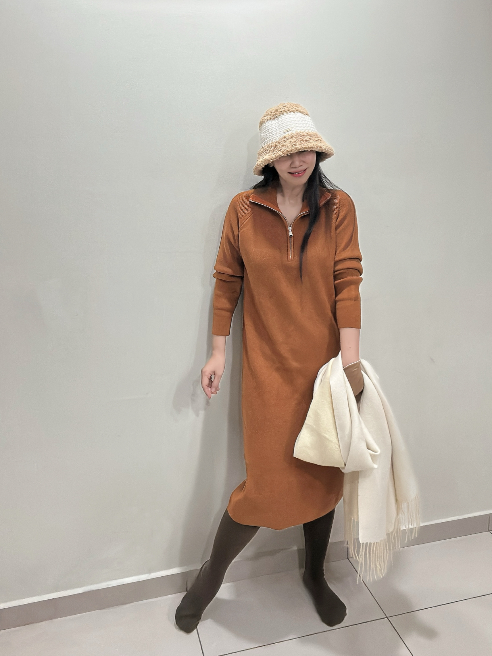 Half Zip Loose Straight Cut Autumn Winter Knit Dress 秋冬半拉链宽松直筒连裙