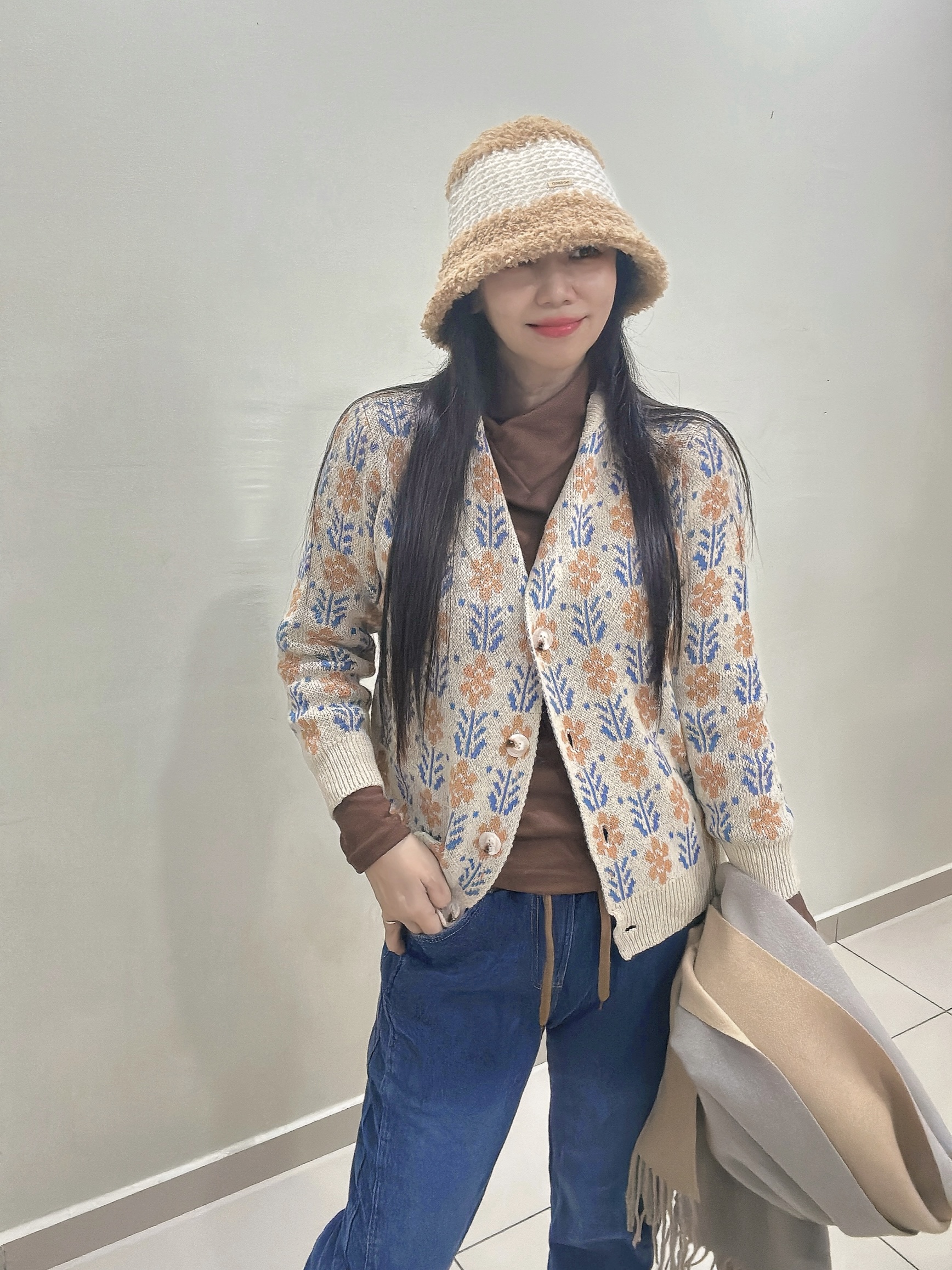 Retro Flower Jacquard Knit Cardigan 秋冬复古小花叠穿针织开衫