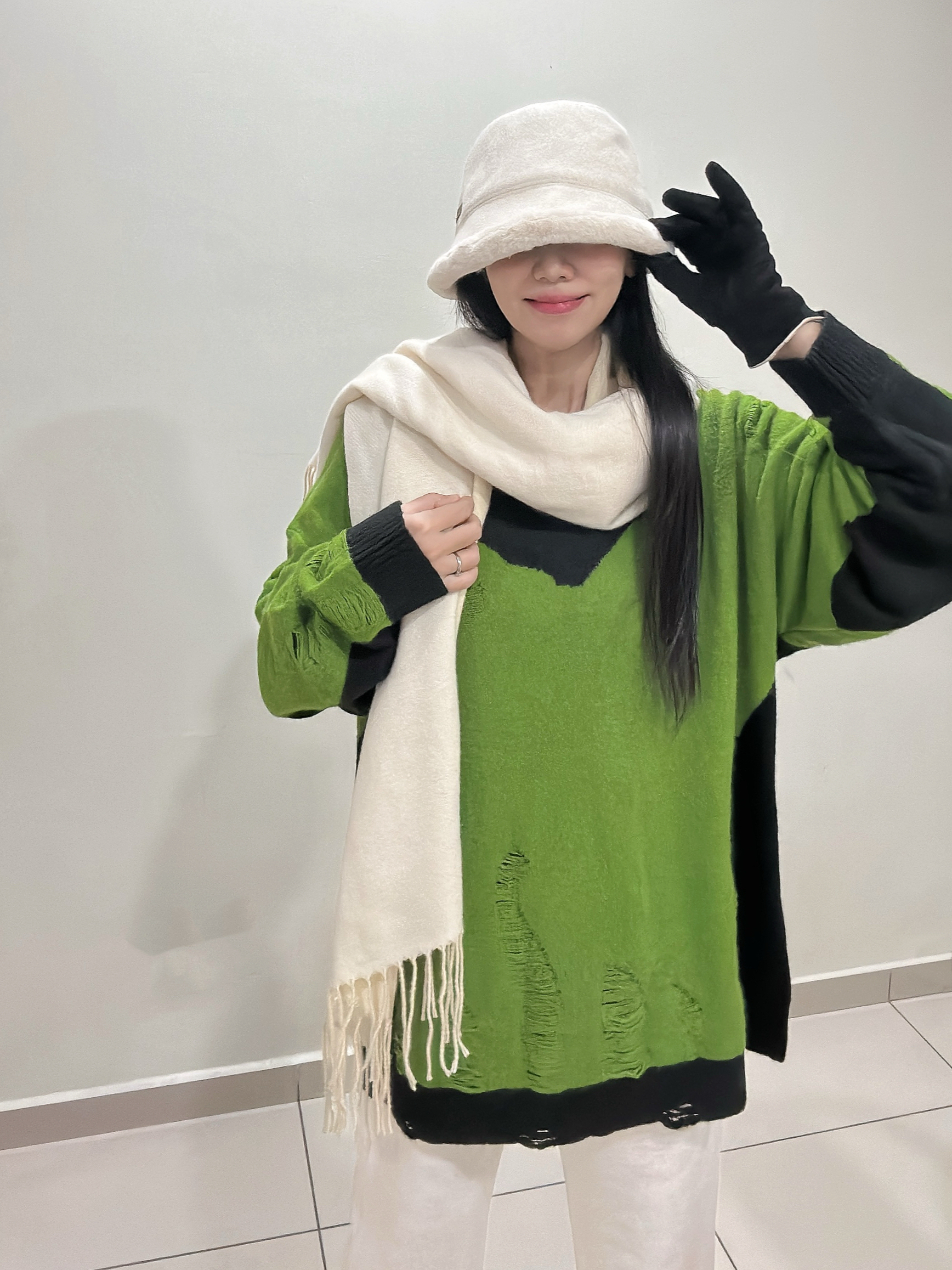 Oversize Double‑Layer Knit Winter Sweater大版双层针织冬季毛衣
